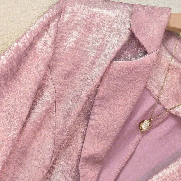 Pink Casual Women's Shorts & Blazer Two Piece Suit - Picture 4 of 5